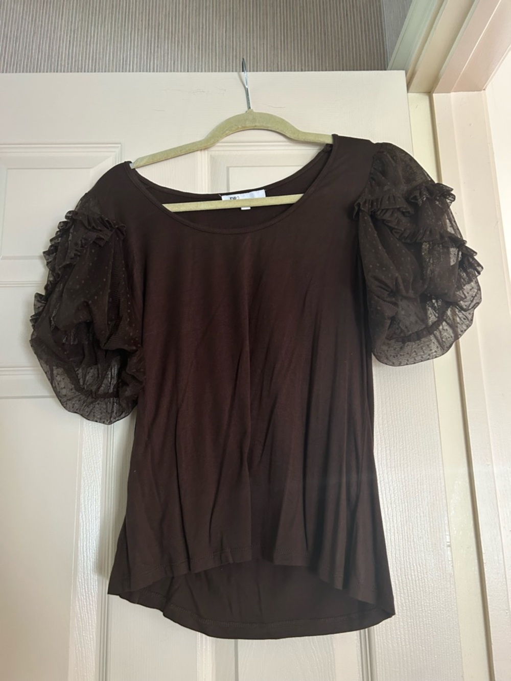 DR2 Chocolate Brown Puff Sleeve Short Sleeve Top